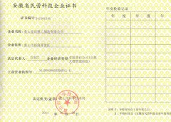 安徽省民營(yíng)科技企業(yè)證書(shū)